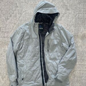 Prana Gray Hooded Men's Puffer Jacket